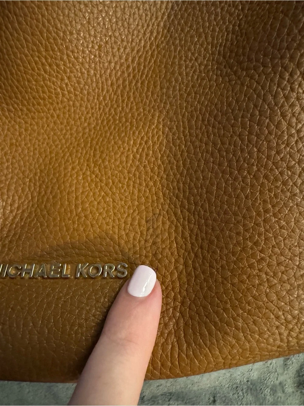 Michael Kors Cognac Pebbled Leather Shoulder Bag with MK Charm